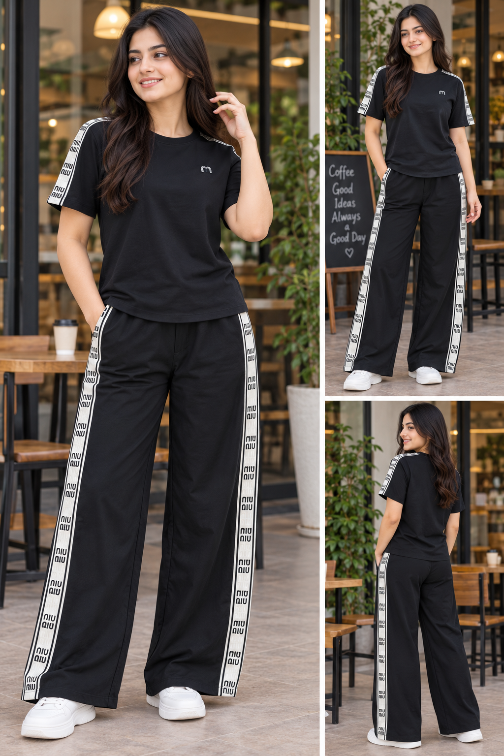Women’s Black Contrast Tape Athleisure Co-Ord Set
