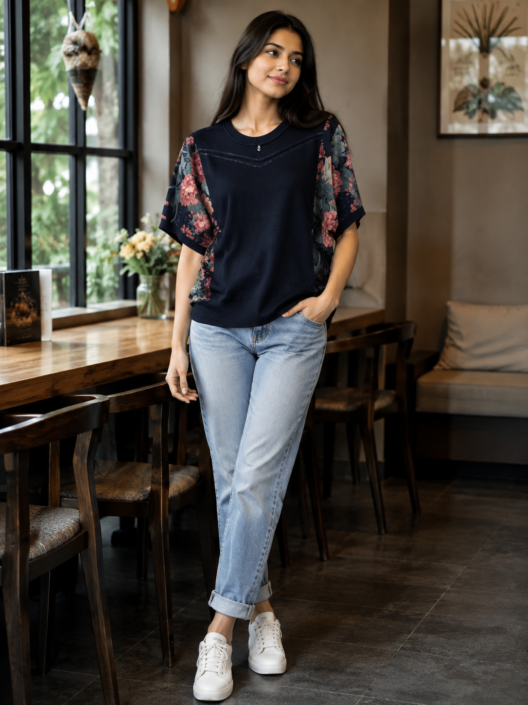 Women’s Casual Printed Sleeve Knit Top