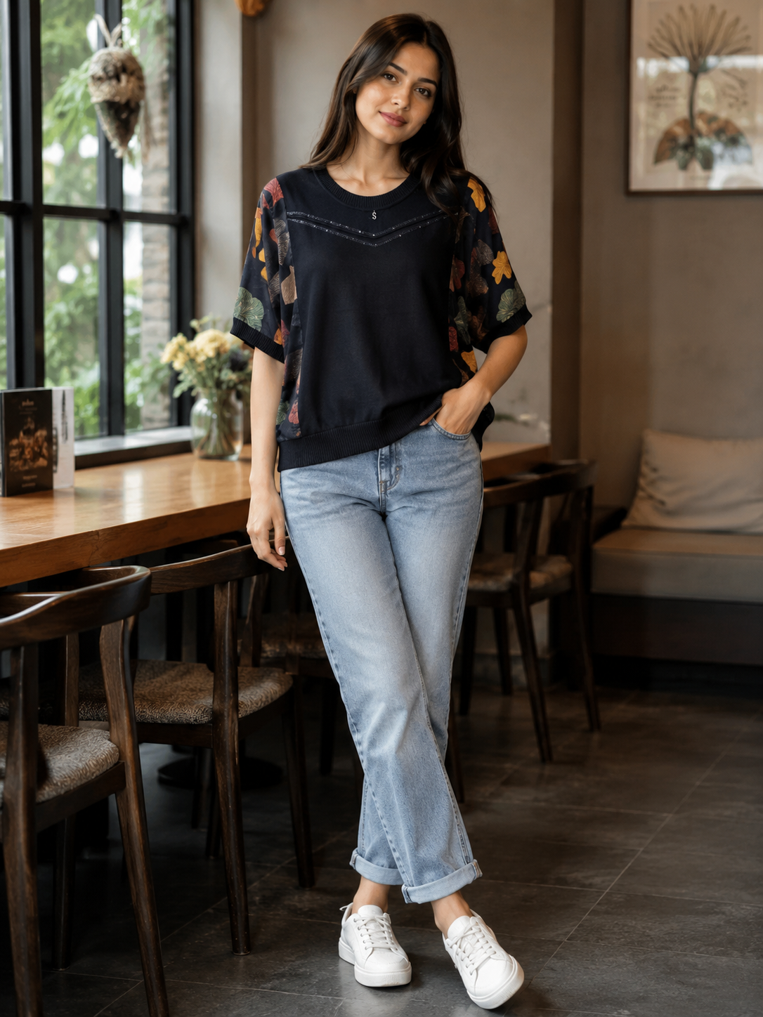 Women’s Casual Printed Sleeve Knit Top
