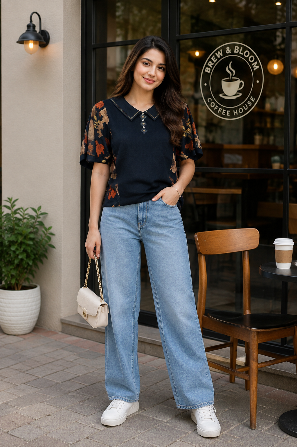 Floral Collar Panel Top