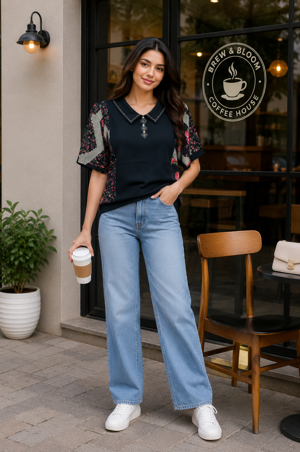 Floral Collar Panel Top