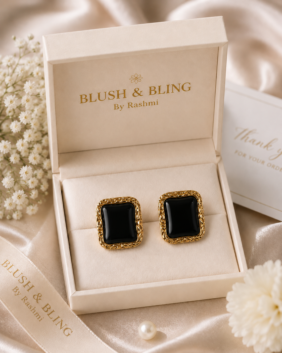 Golden Frame Gemstone Earrings