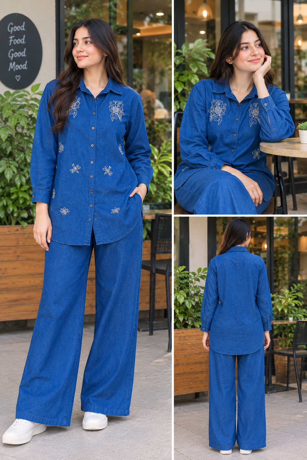 Elegant Embroidered Denim Co-Ord Set
