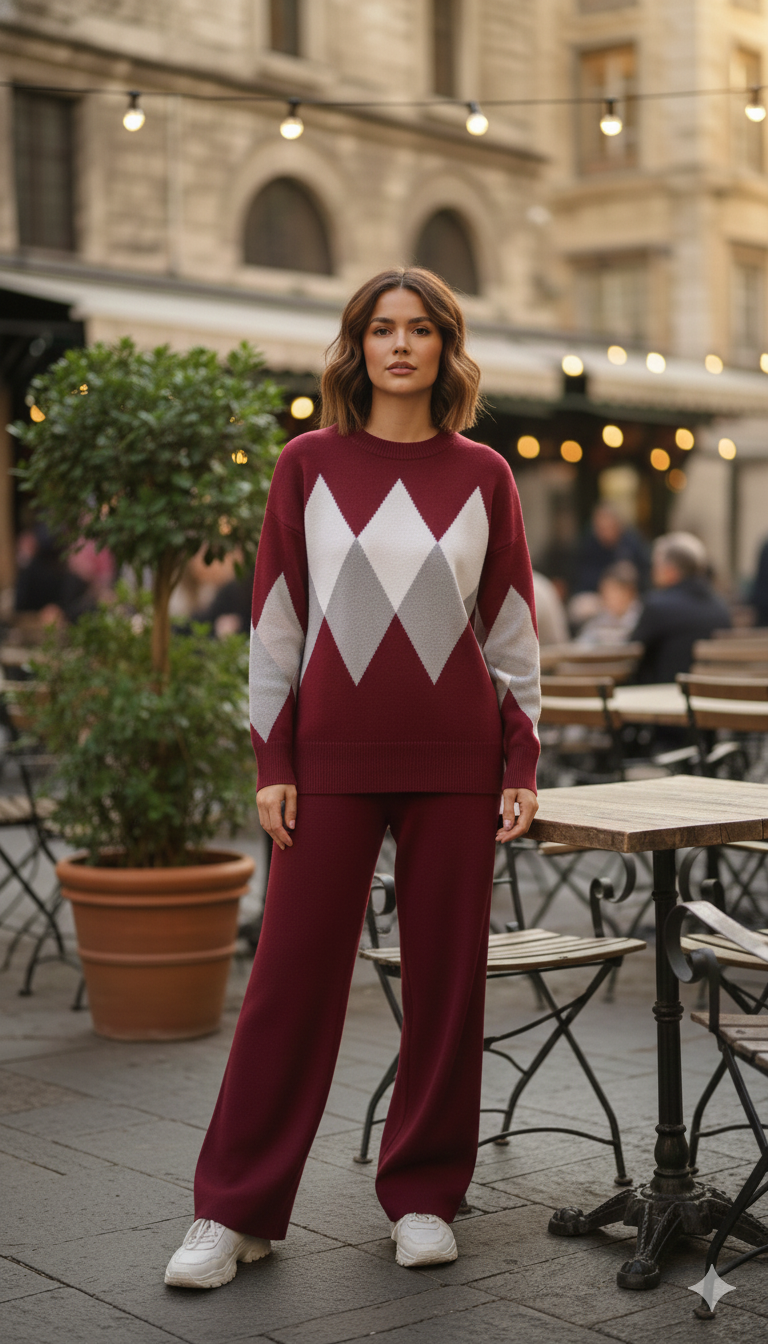 Statement Diamond Knit Winter Cord Set