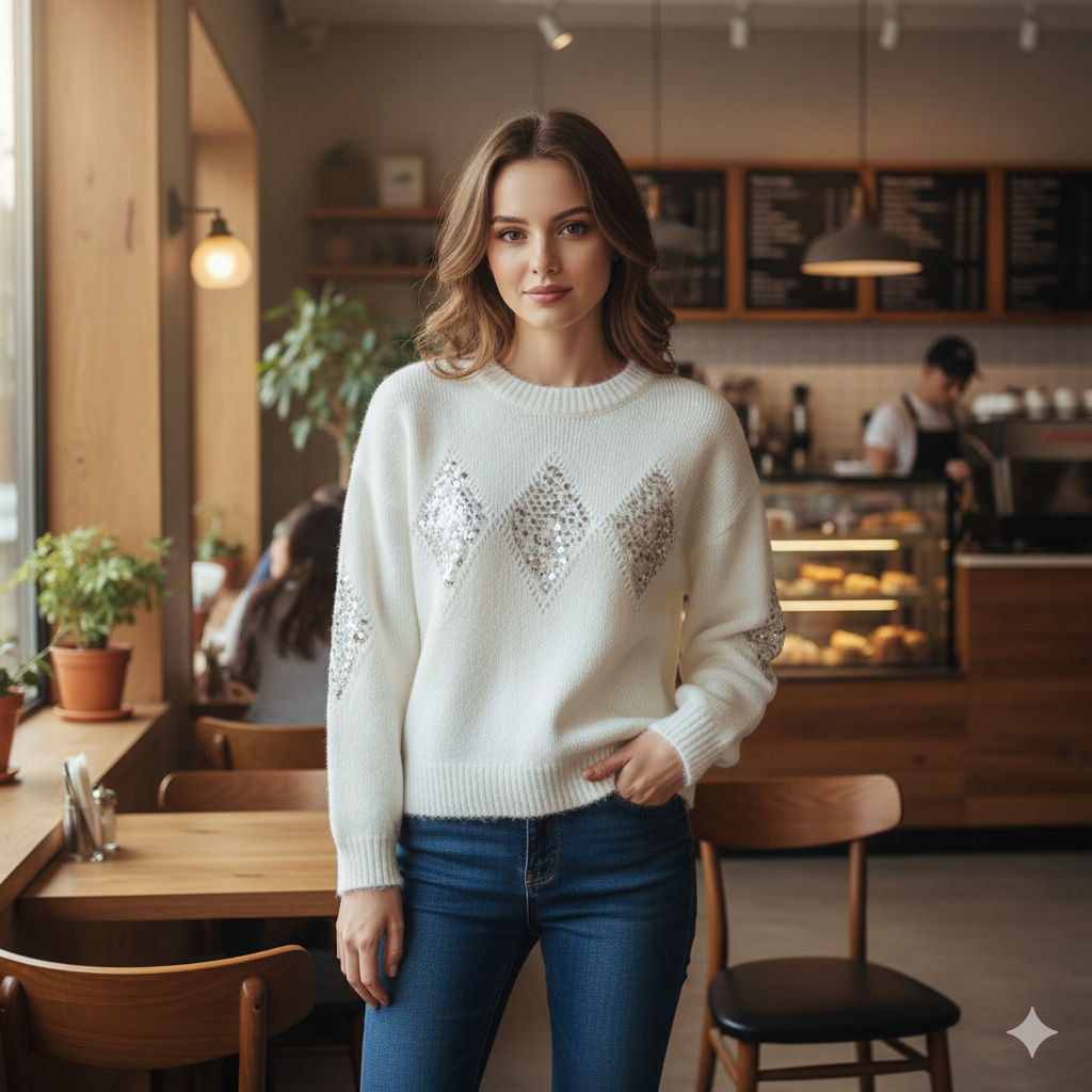 Winter Diamond Sparkle Sweater Top