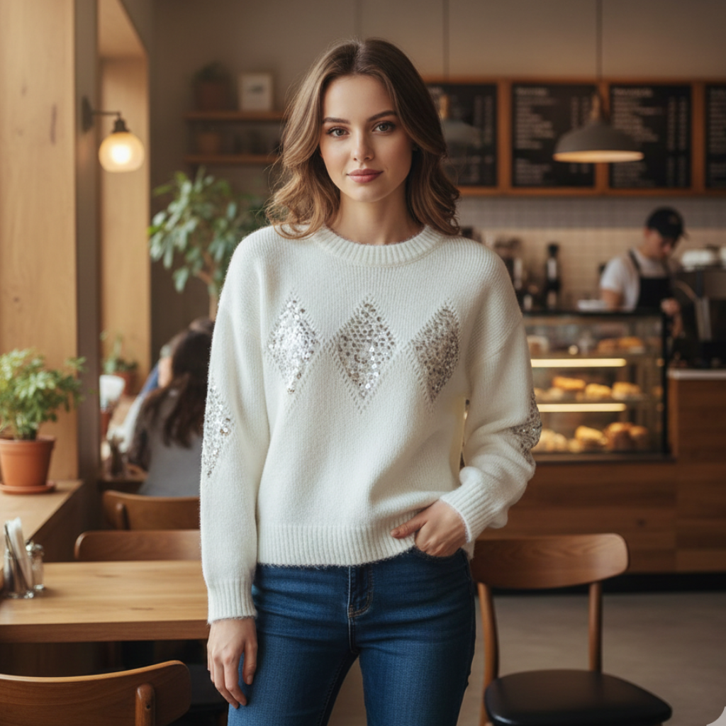 Winter Diamond Sparkle Sweater Top