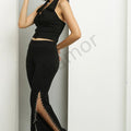 "Bold & Edgy: Black Slit Pants with Chain Detailing – The Ultimate Statement Look"