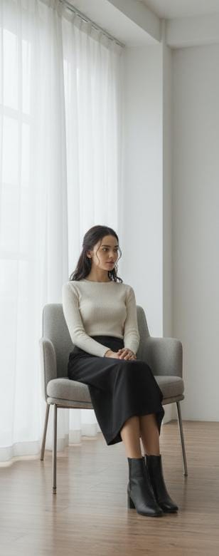 Classic Straight Black Midi Skirt