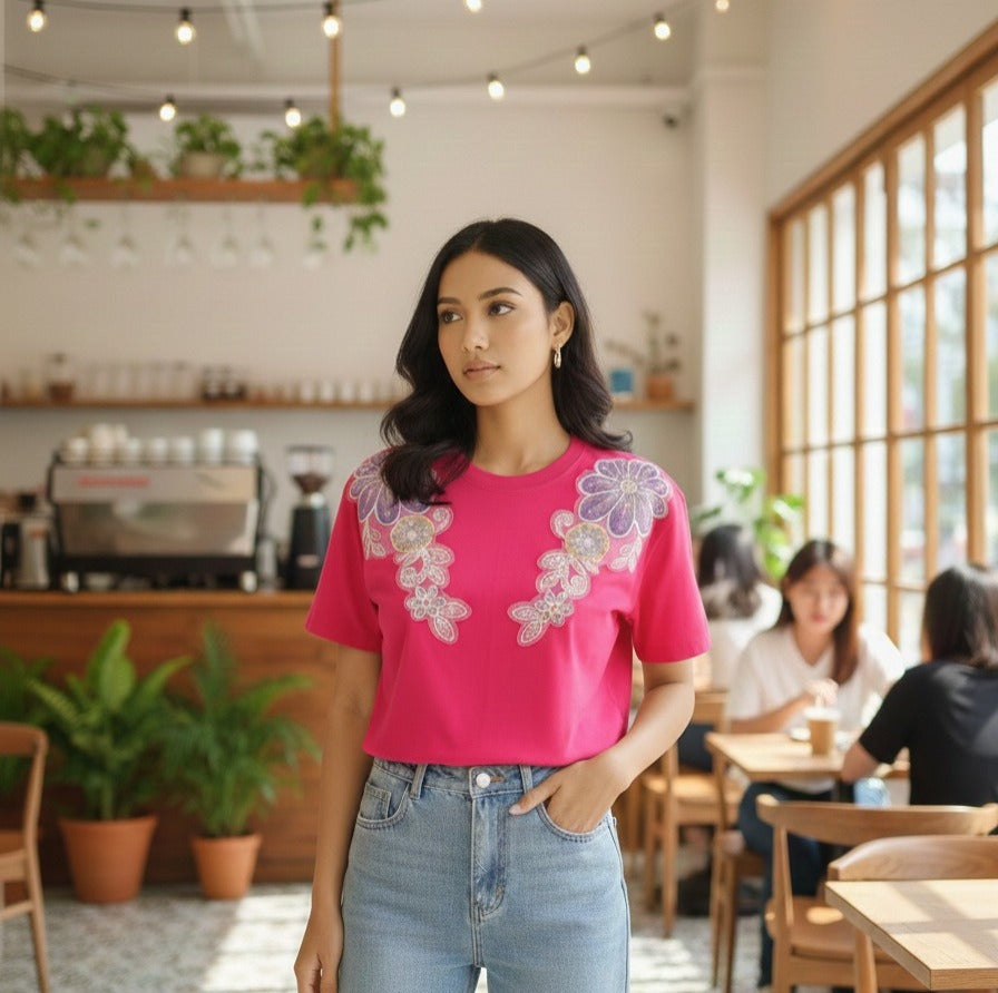 Embroidered Blue Bloom Midnight Top