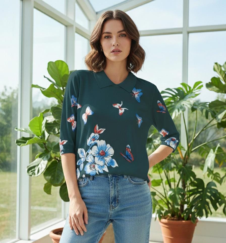 Butterfly Bloom Collared knit Top 🦋🌸