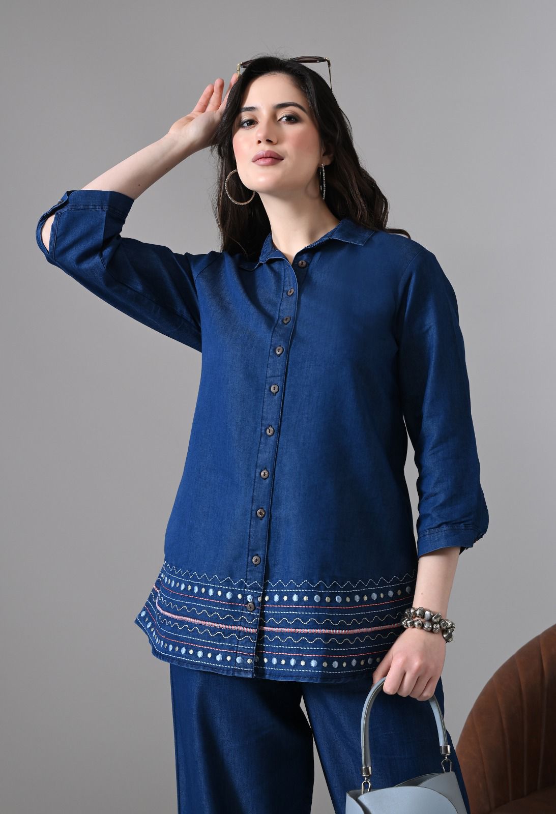 Statement denim embroidery cordset