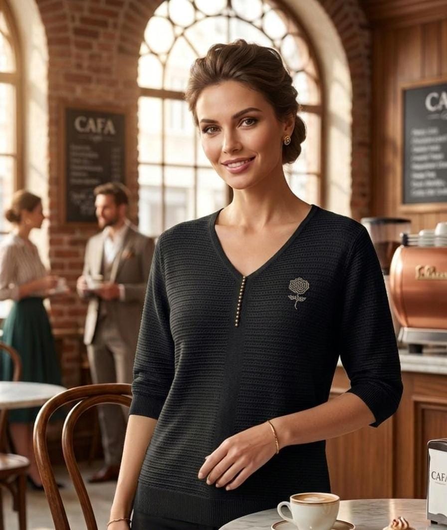 Merlot V-Neck with Embellished Rose top