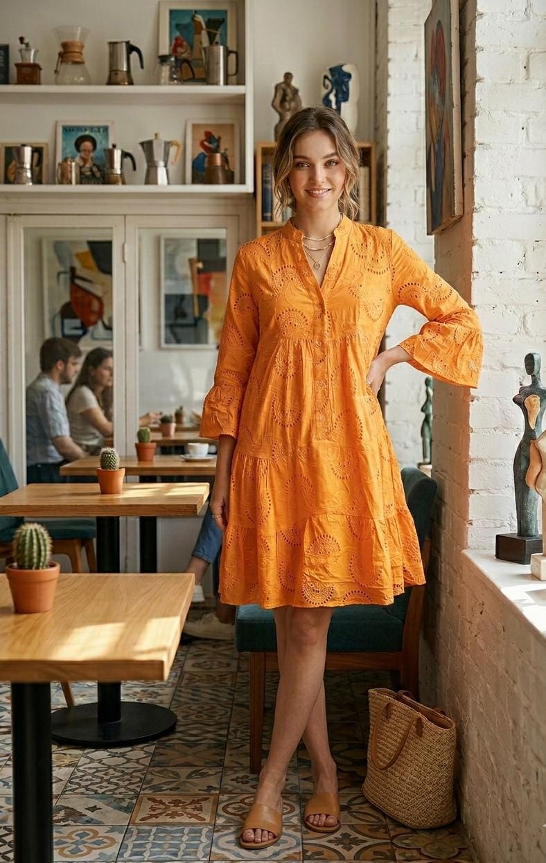 Rosewood Eyelet Tiered Babydoll Dress