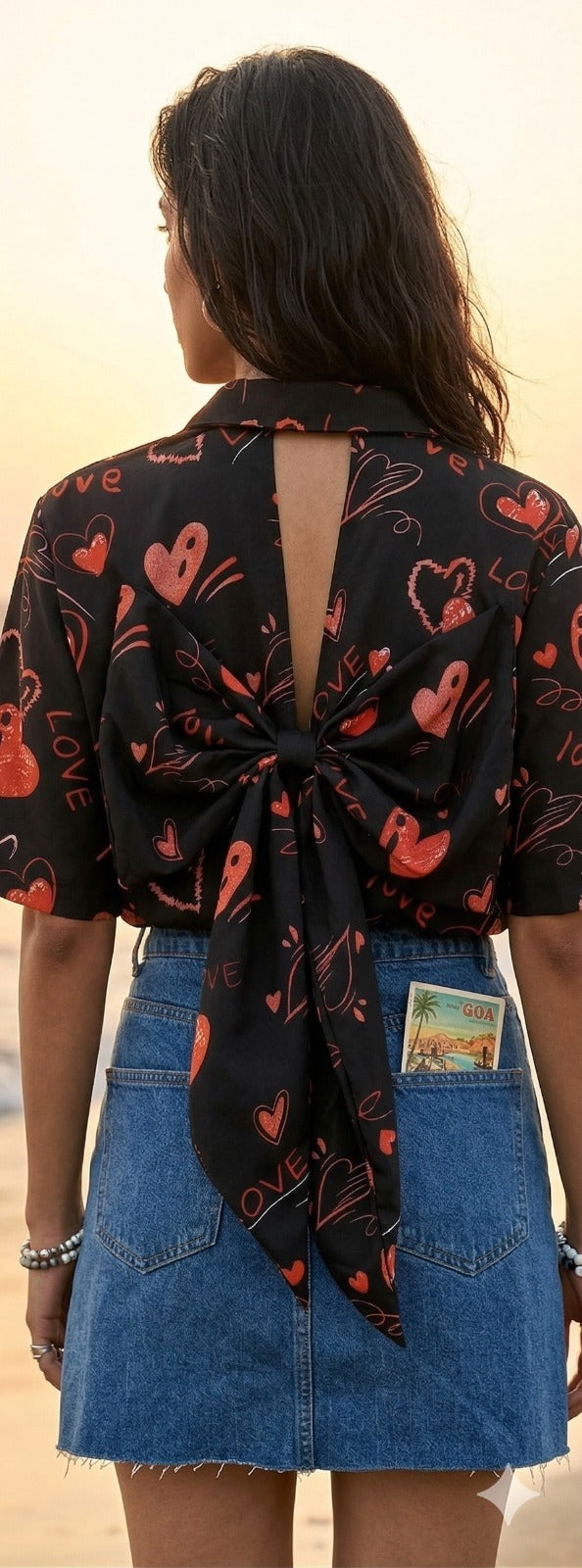 Heart Print Back-Bow shirt