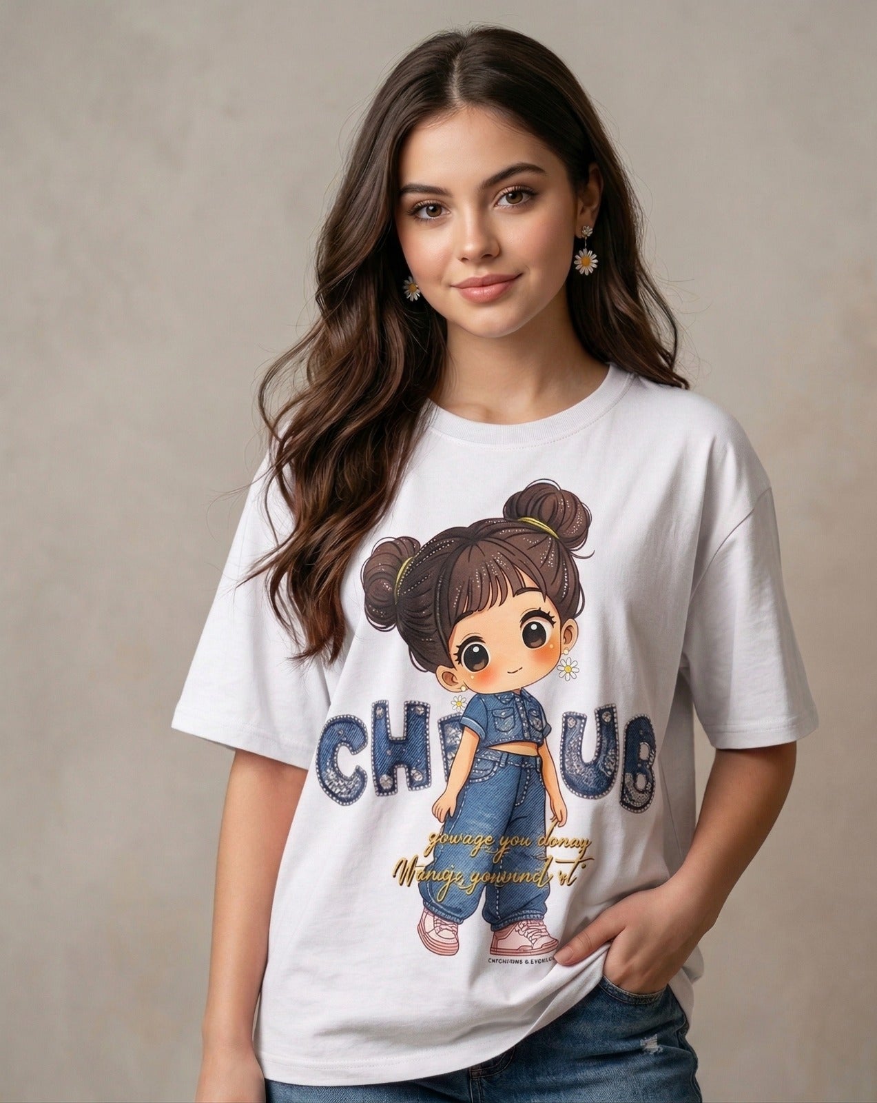 Denim Doll print Graphic tee