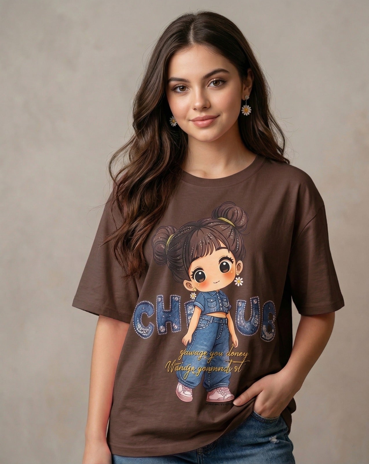 Denim Doll print Graphic tee