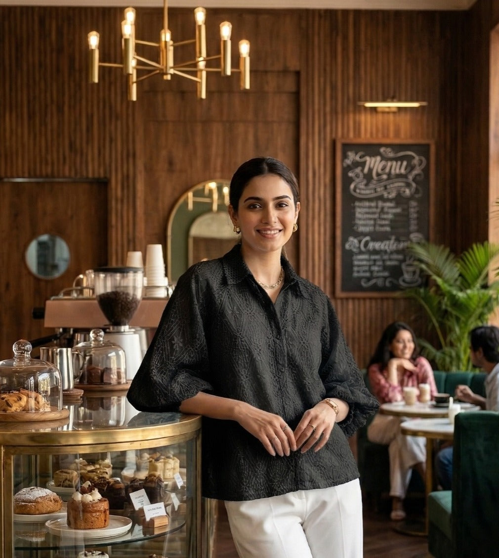 The Floral Eyelet Balloon-Sleeve Shirt
