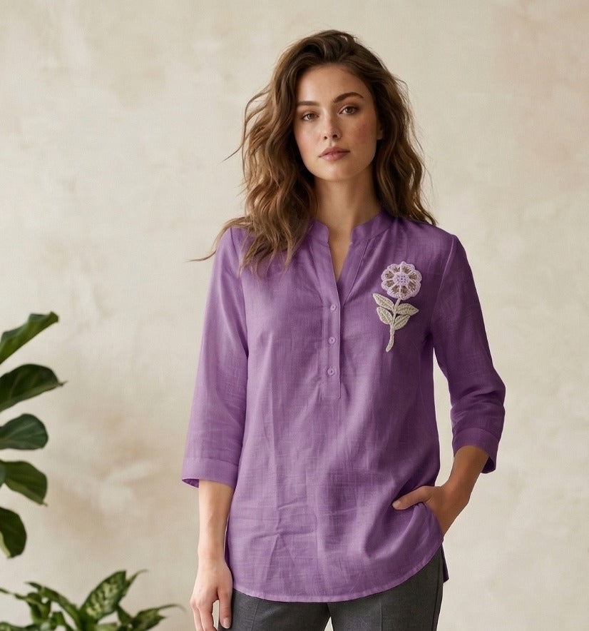 Flora Line-Art Embroidered oversize top