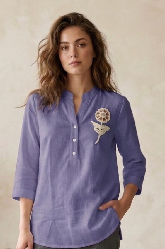 Flora Line-Art Embroidered oversize top