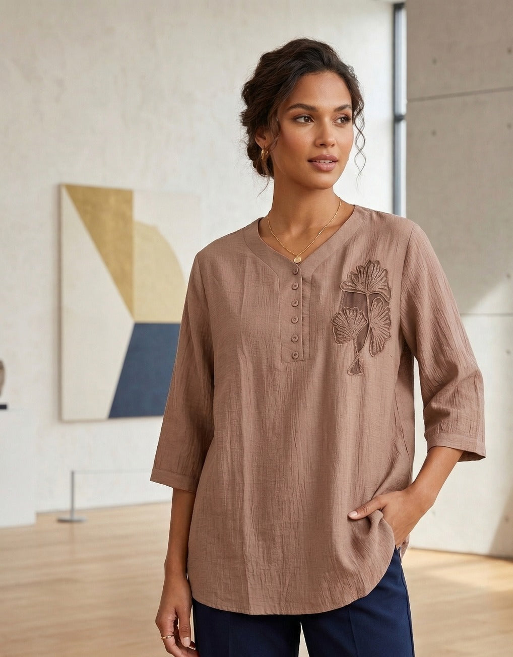 Artisan Embroidered Slub-Cotton oversize top