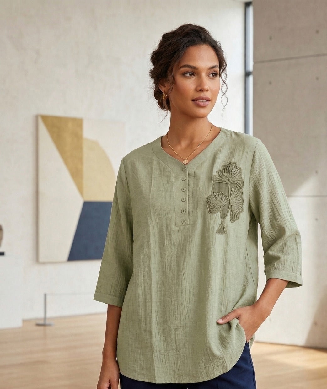 Artisan Embroidered Slub-Cotton oversize top