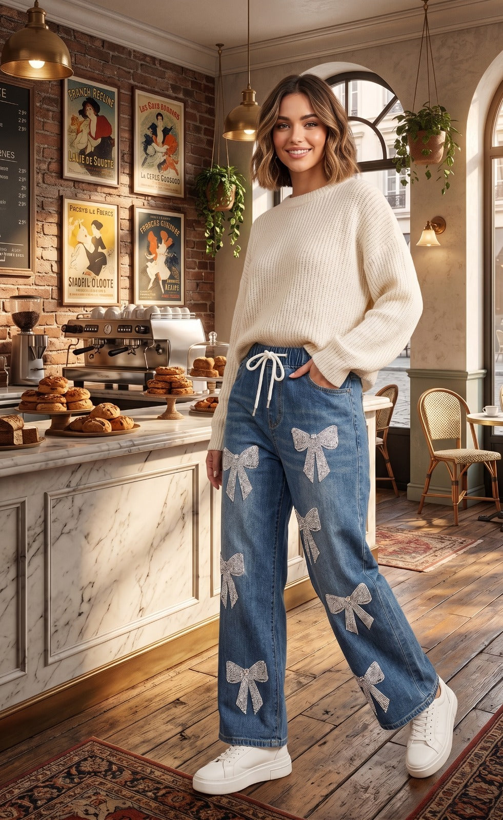 Bow-Detail Wide Leg Denims