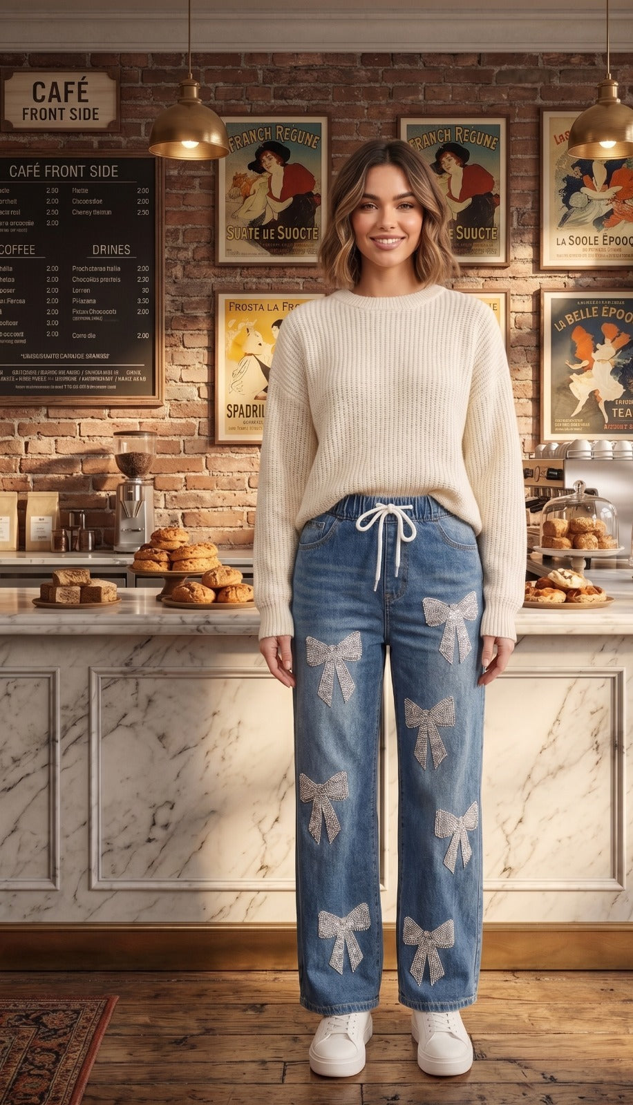 Bow-Detail Wide Leg Denims