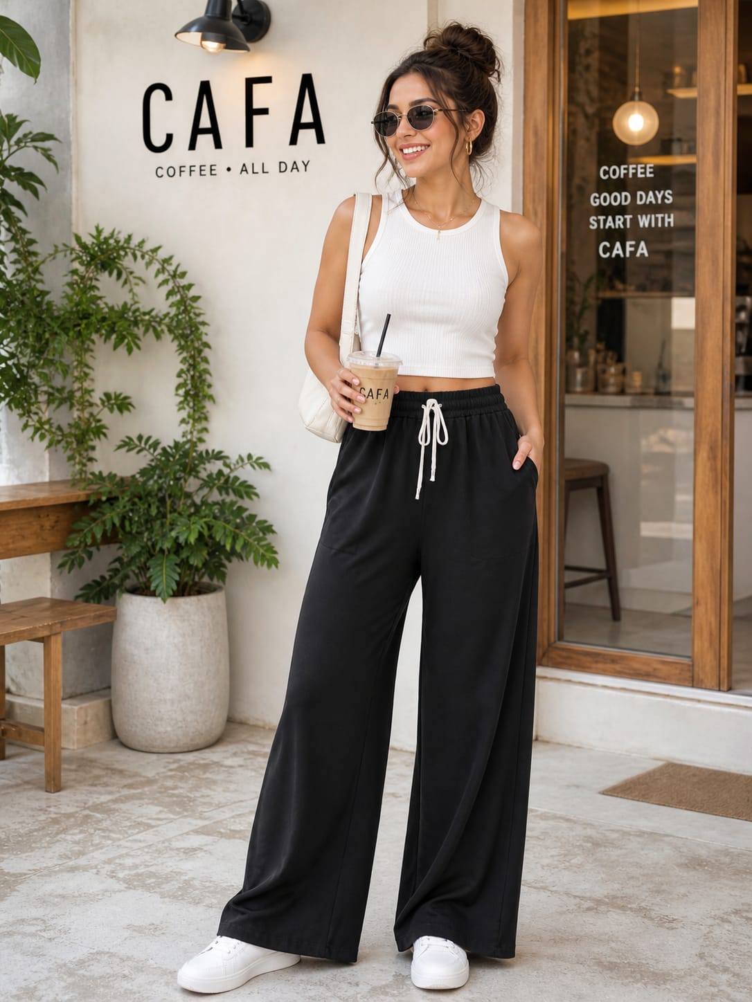 denim Wide-Leg Pant/Trouser