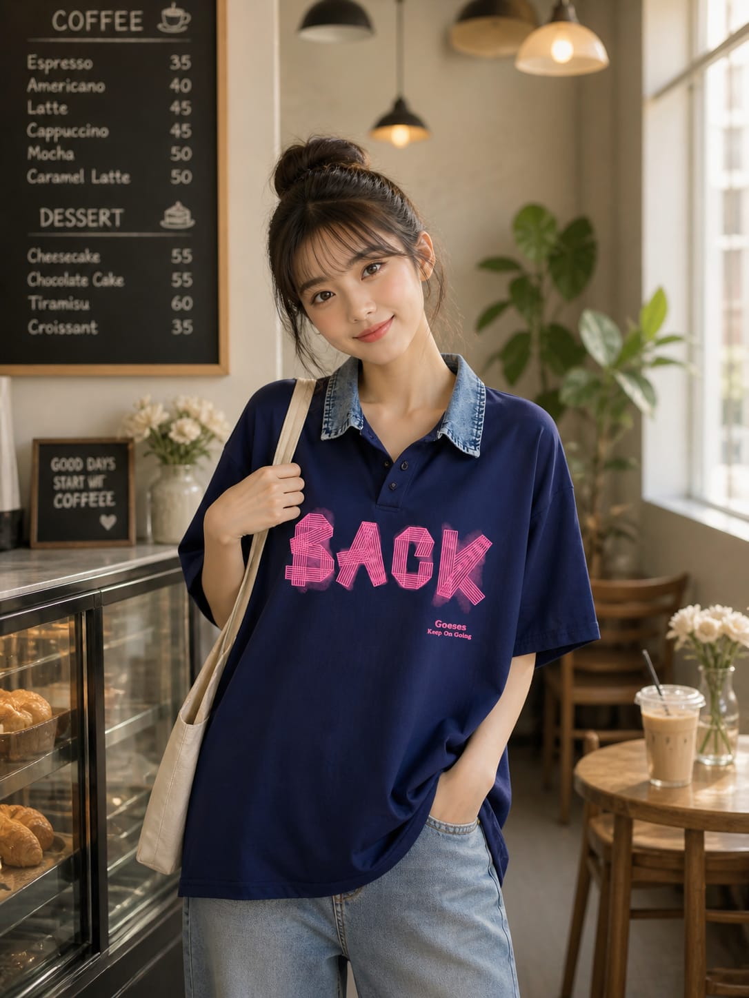 Denim Collar Graphic t-shirt
