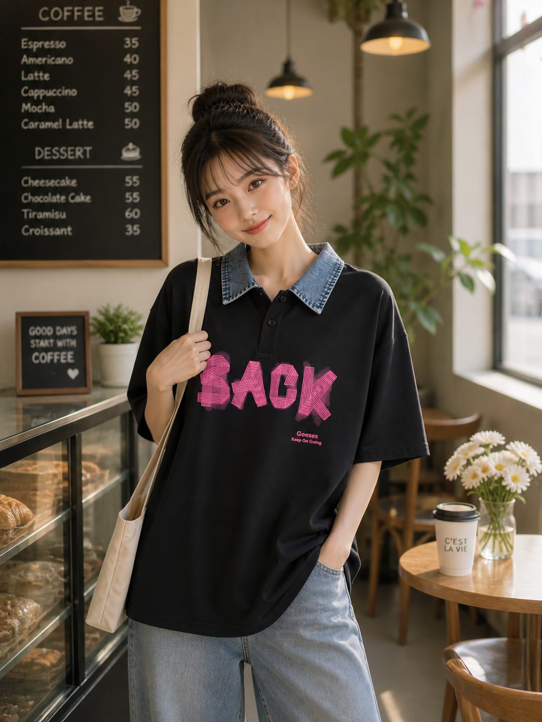 Denim Collar Graphic t-shirt