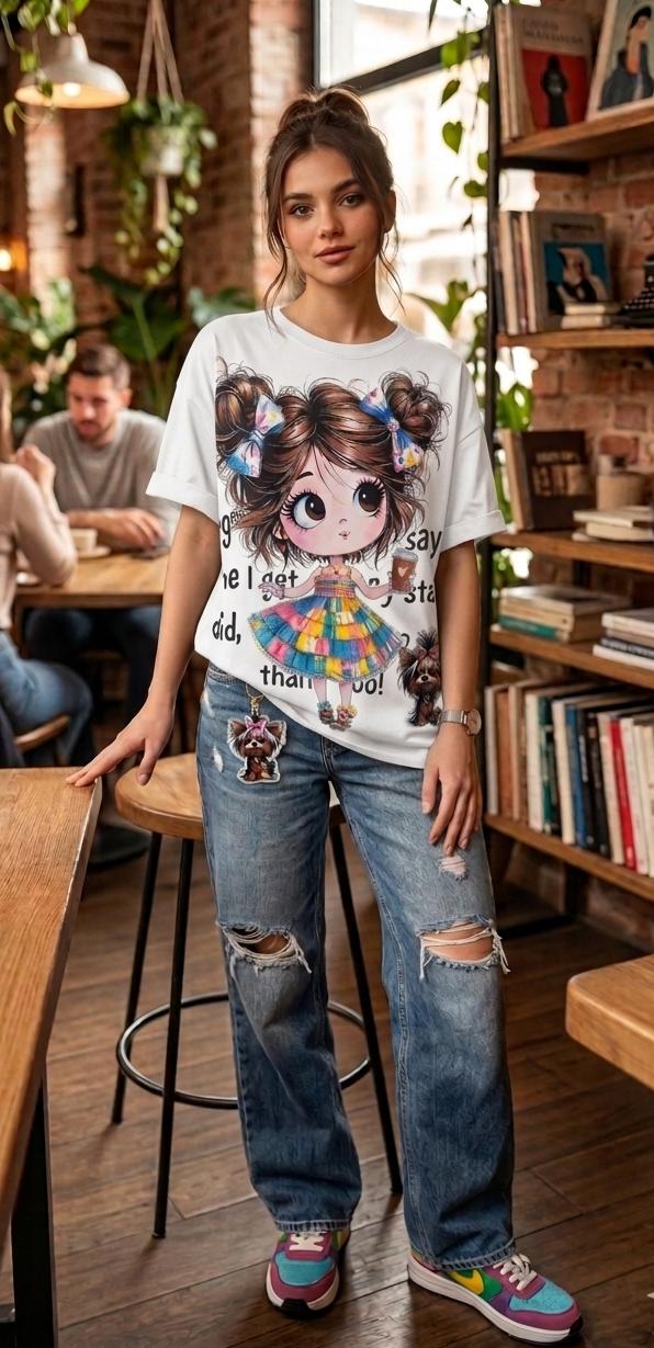 Cute Doll Print Oversized T-Shir