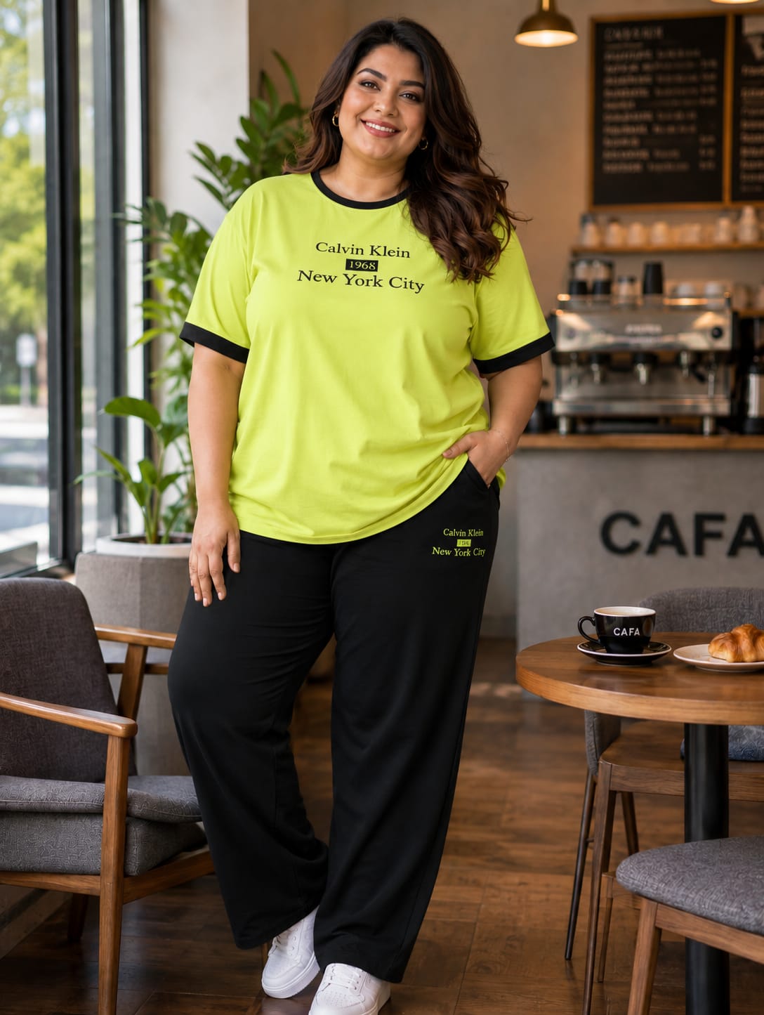 Women's Plus Size Relaxed Fit Lounge T-Shirt and Track Pants Cord Set