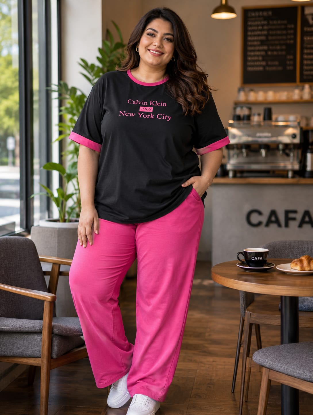 Women's Plus Size Relaxed Fit Lounge T-Shirt and Track Pants Cord Set