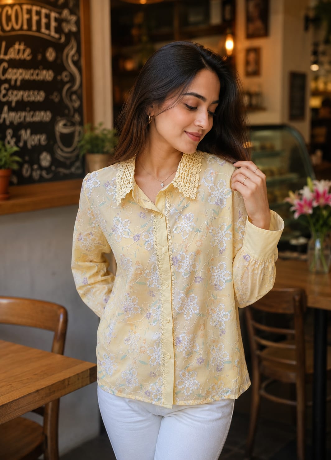 Elegant Floral Embroidery Shirt