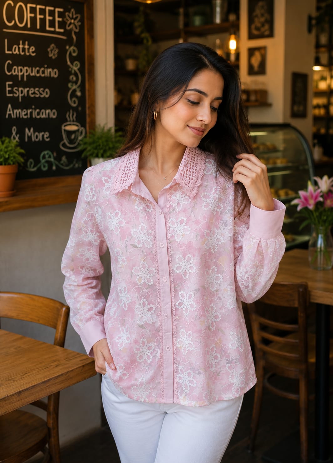 Elegant Floral Embroidery Shirt