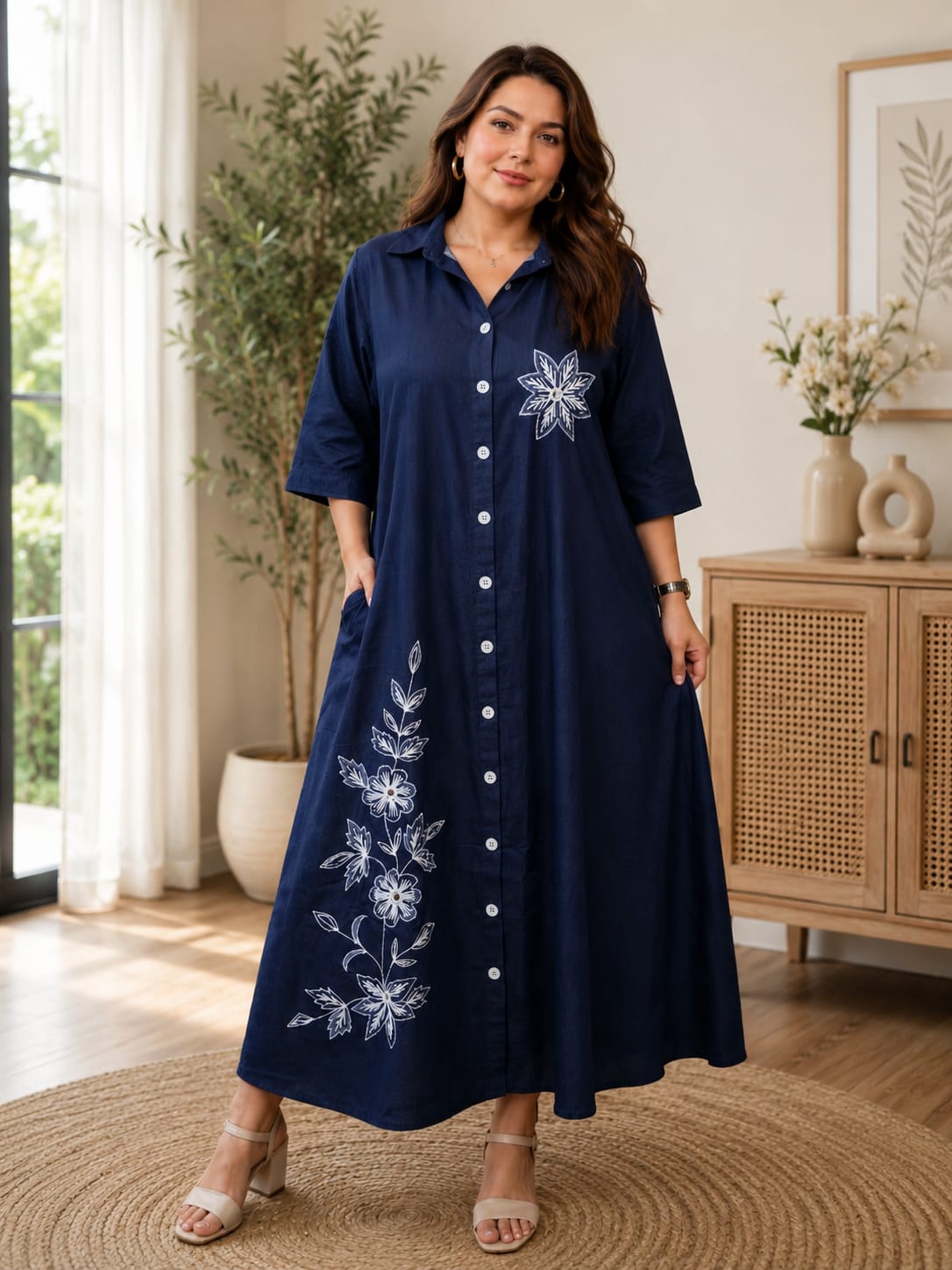 Floral Embroiderd A-Line Maxi Dress