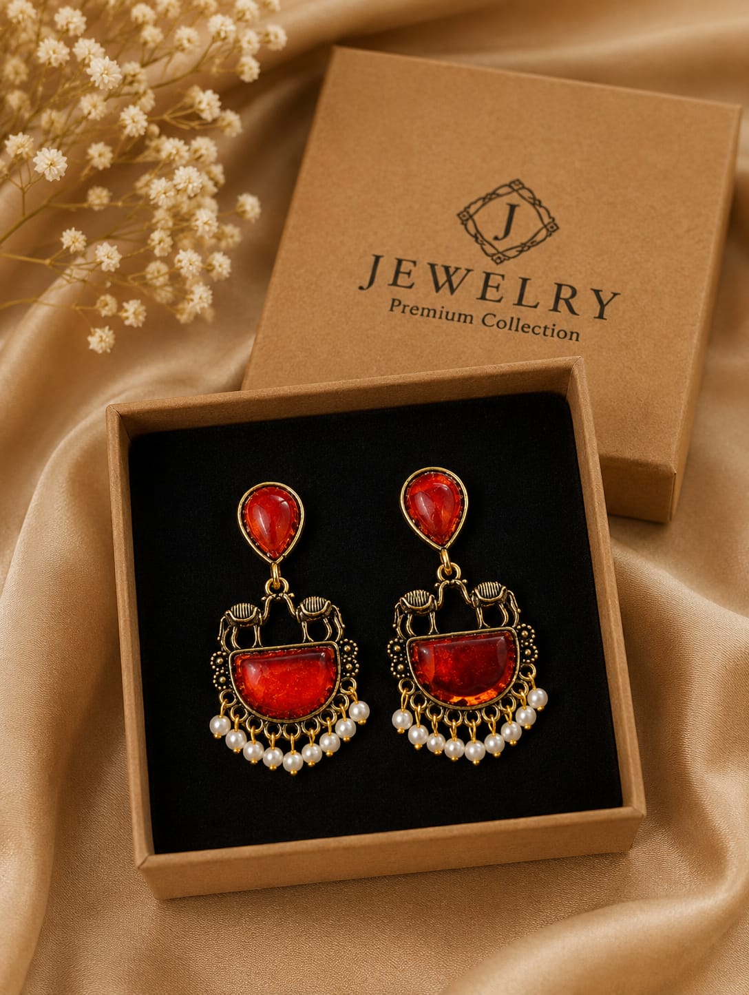 Handcrafted Vintage Pearl Crescent Drop Earrings