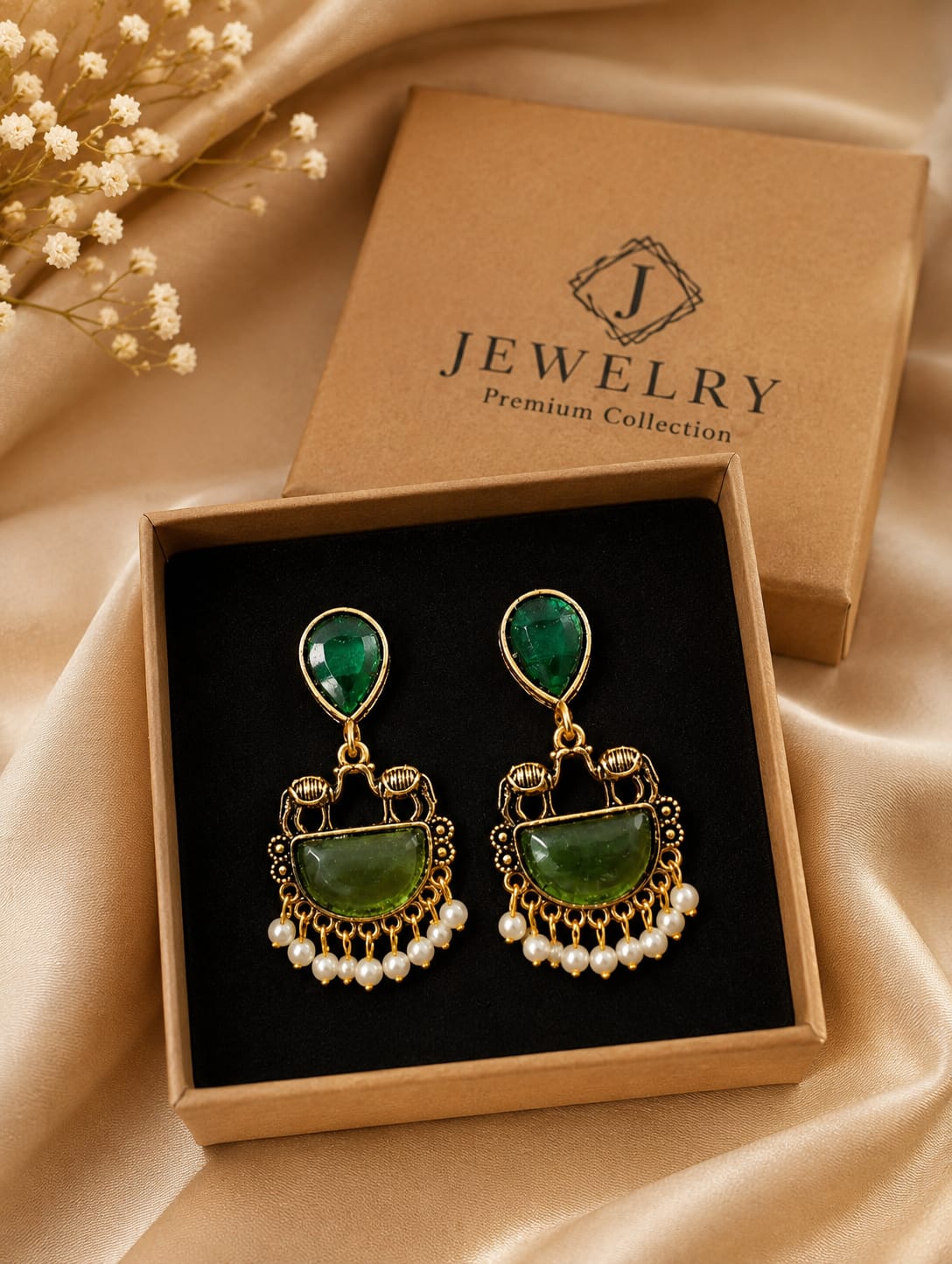 Handcrafted Vintage Pearl Crescent Drop Earrings