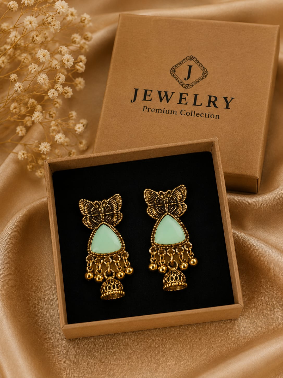 Antique Gold Butterfly Stone Mini Jhumkas
