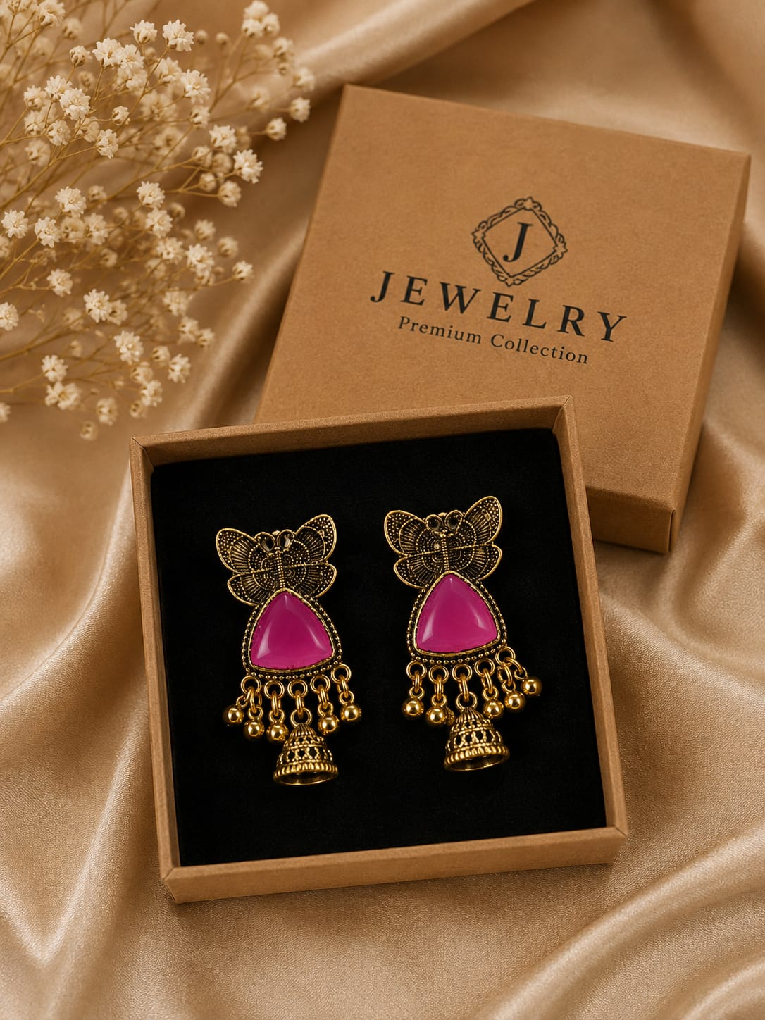Antique Gold Butterfly Stone Mini Jhumkas