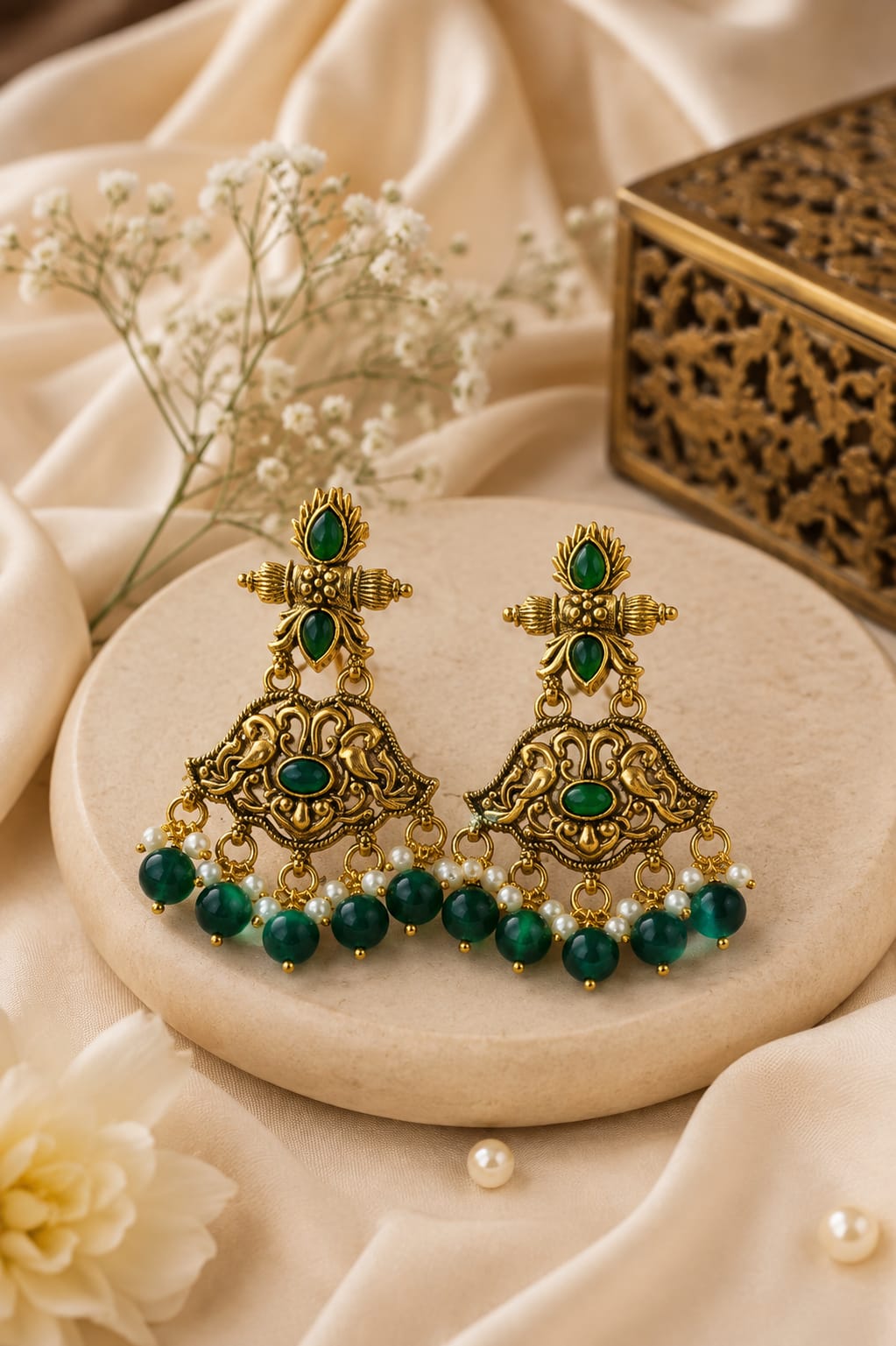 Antique Royalty: Carved Gemstone & Pearl Statement Earrings