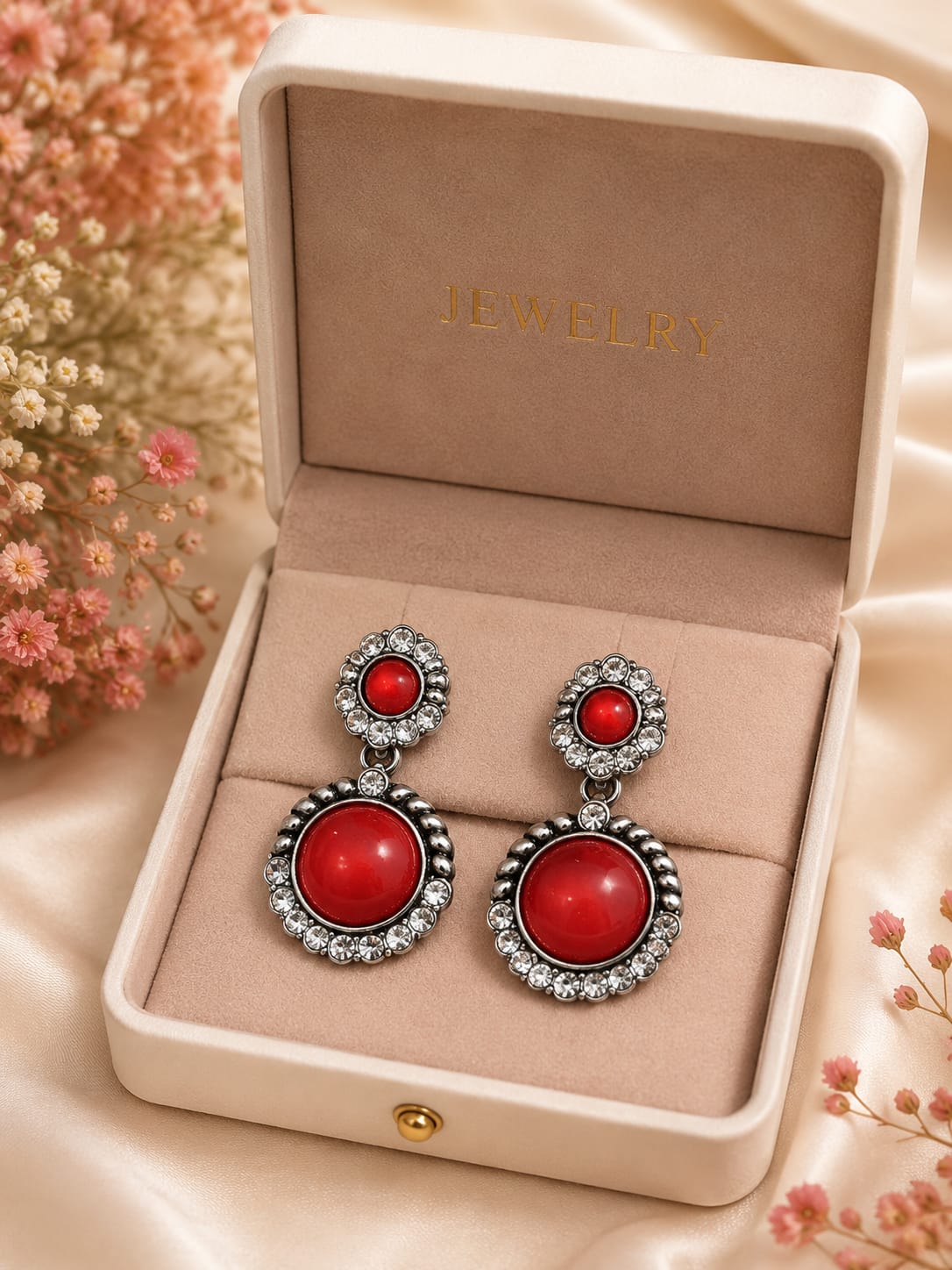Antique Silver & Cabochon Crystal Drop Earrings