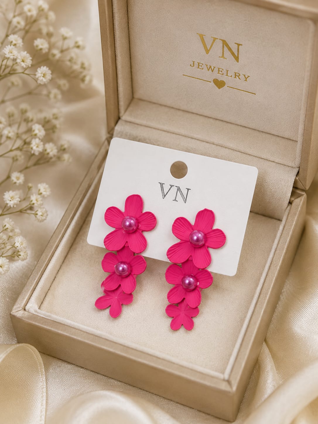 Flower Earrings with Center Pearl Detail