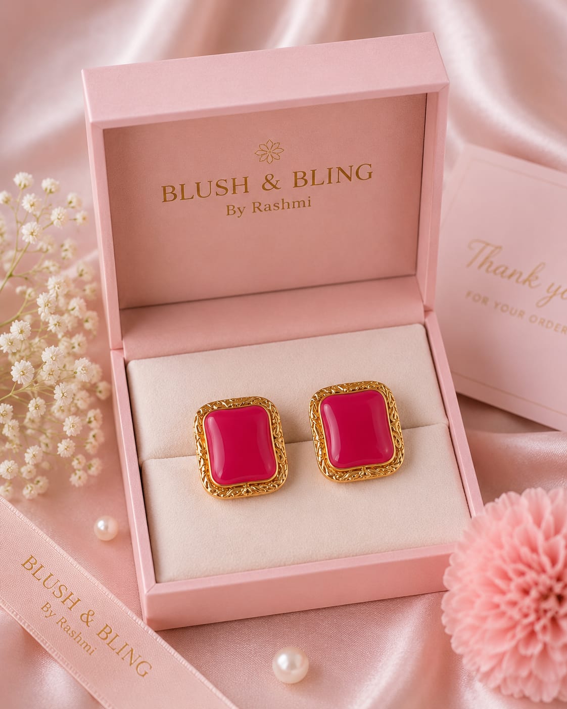 Golden Frame Gemstone Earrings