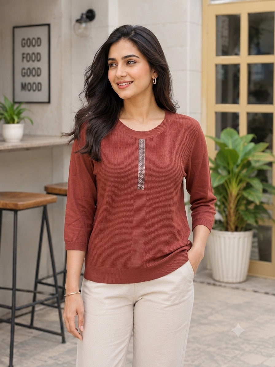 Luxe Accent Round-Neck Top