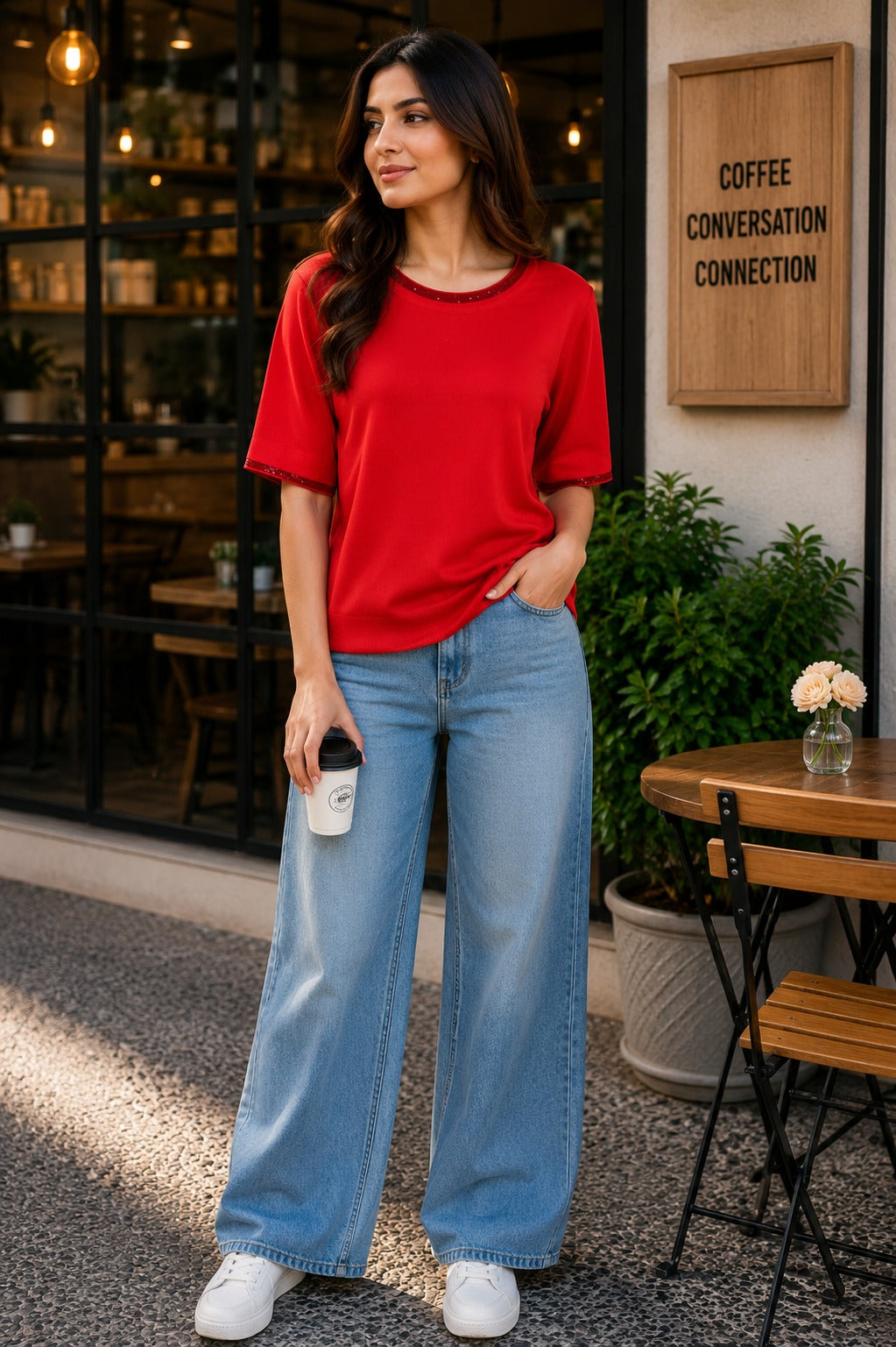 Embellished Collar Short-Sleeve Knit Tunic Top