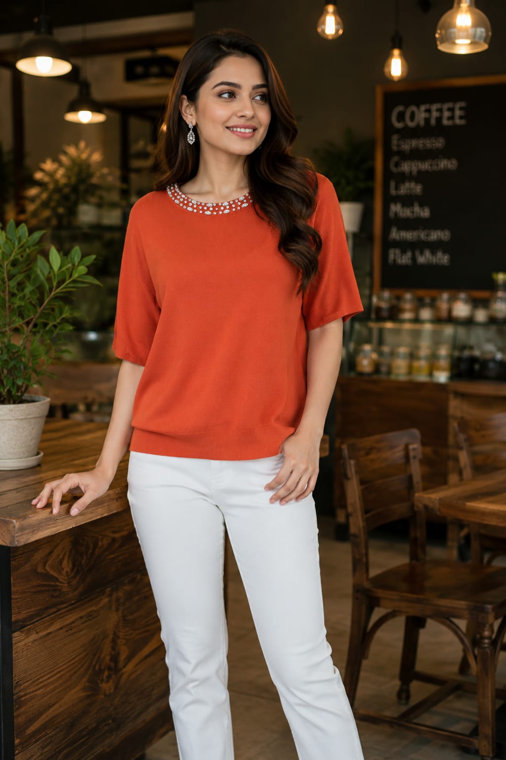 Chic Embellished Round Neck Top