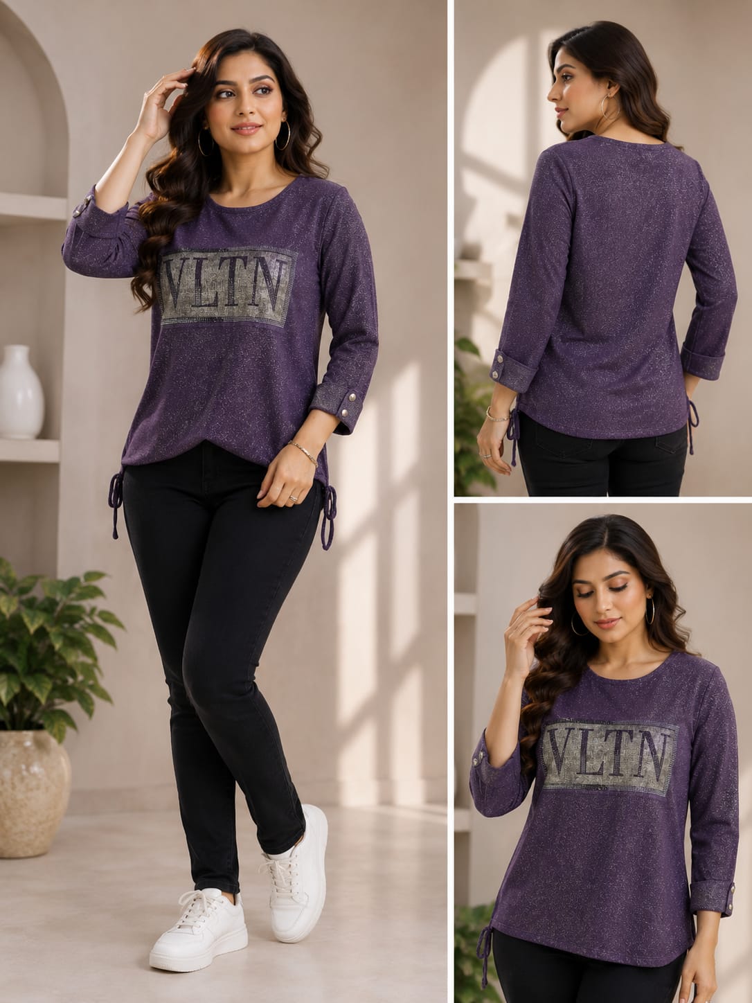 Women's Metallic Shimmer 'VLTN' Graphic Print Top