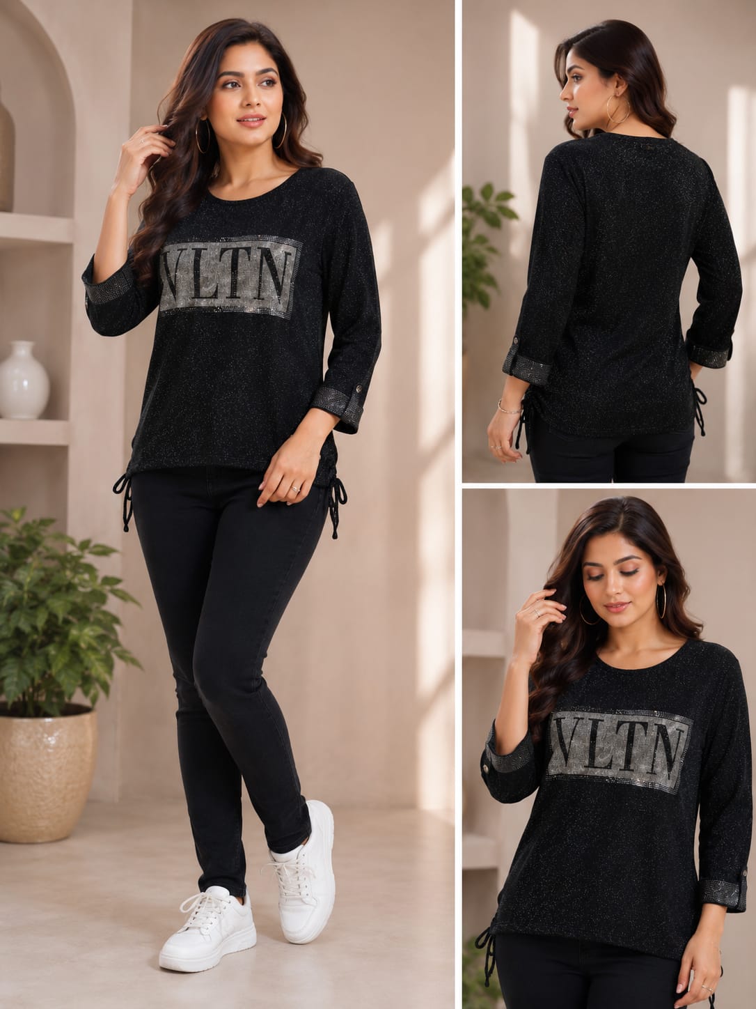 Women's Metallic Shimmer 'VLTN' Graphic Print Top