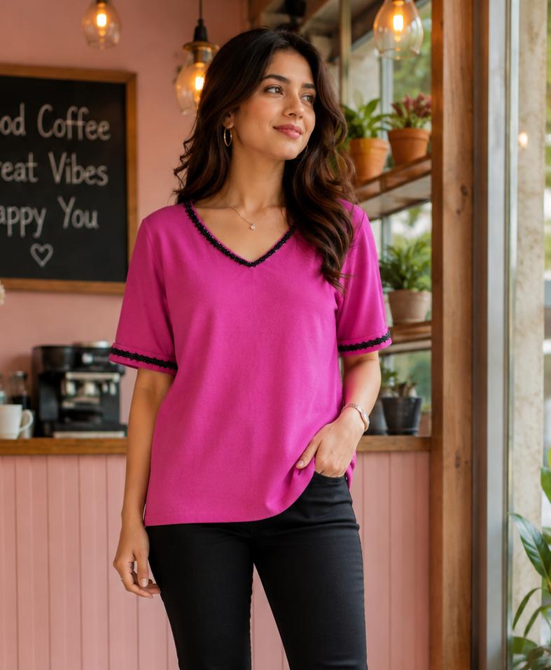 Sparkle Border V-Neck Knit Tunic